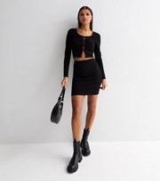 New Look Black Textured High Waisted Mini Skirt